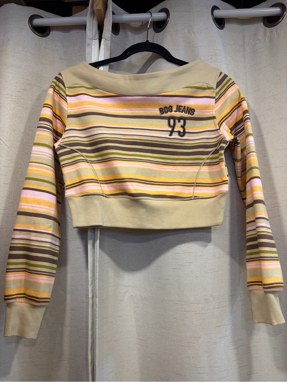 BDG Striped Crop Top in Beige, Pink, Yellow, Brown